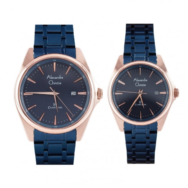 Alexandre Christie AC 8661 Rosegold Blue Couple
